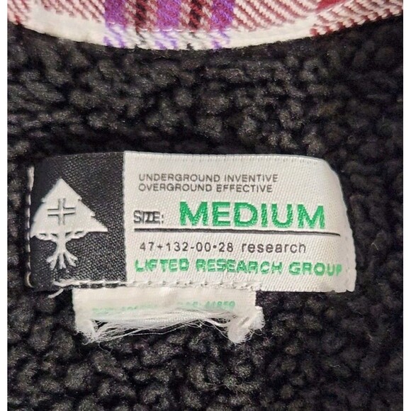 LRG Men's M Sherpa Lined Flannel Shirt Maroon/Purple Long Sleeve Pocket - Picture 7 of 10